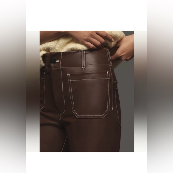 Anthropologie Maeve Collette Brown cropped Faux Leather Pants - Picture 3 of 9